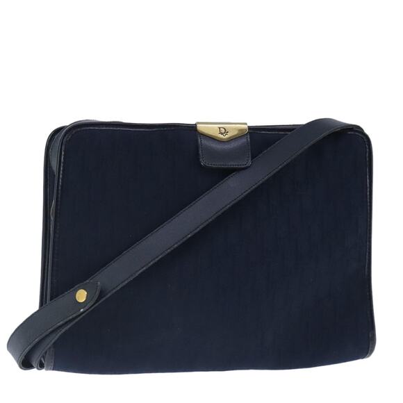 DIOR Trotter Canvas Shoulder Bag Navy Gold - Picture 1 of 16